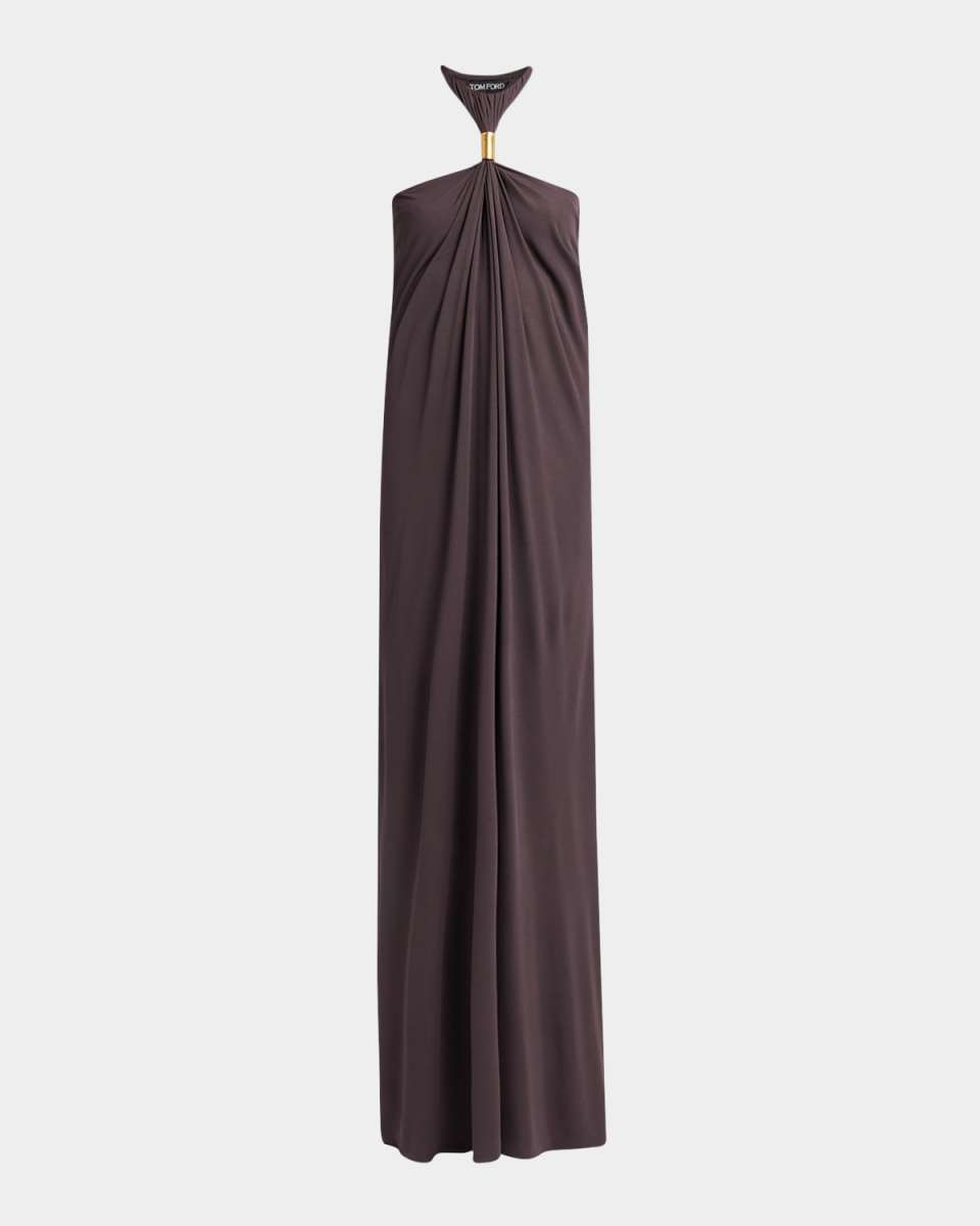 Metal Gathered Halter Evening Dress